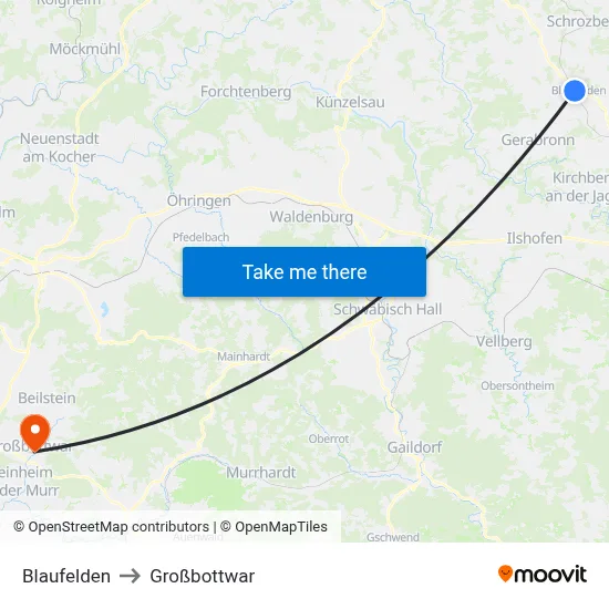 Blaufelden to Großbottwar map