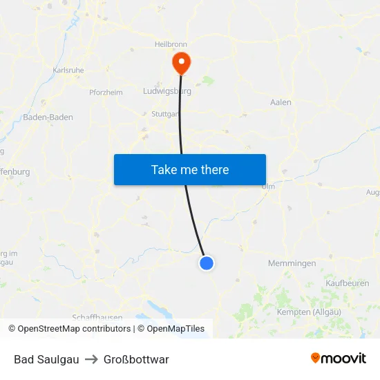 Bad Saulgau to Großbottwar map