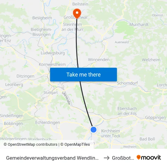 Gemeindeverwaltungsverband Wendlingen am Neckar to Großbottwar map