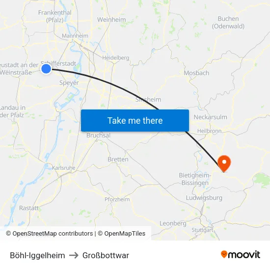 Böhl-Iggelheim to Großbottwar map