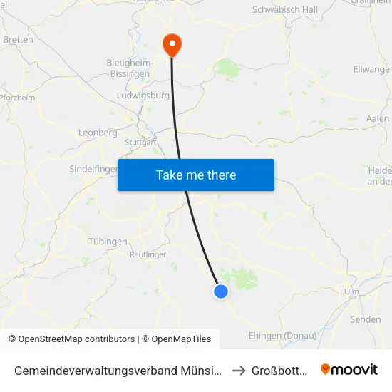 Gemeindeverwaltungsverband Münsingen to Großbottwar map