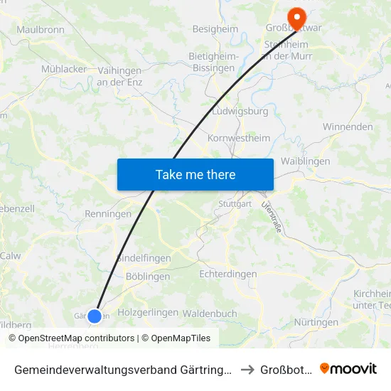 Gemeindeverwaltungsverband Gärtringen/Ehningen to Großbottwar map