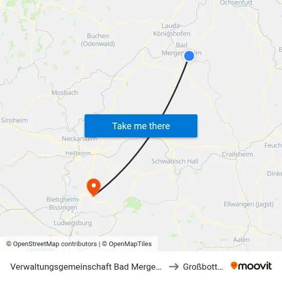 Verwaltungsgemeinschaft Bad Mergentheim to Großbottwar map