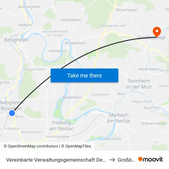 Vereinbarte Verwaltungsgemeinschaft Der Stadt Bietigheim-Bissingen to Großbottwar map