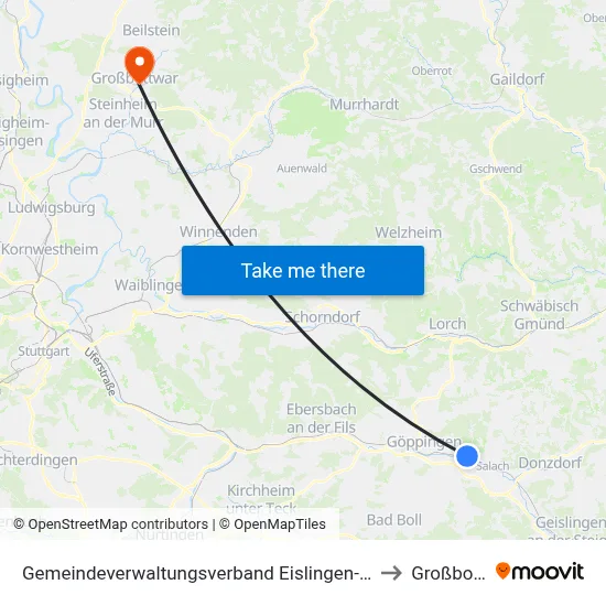 Gemeindeverwaltungsverband Eislingen-Ottenbach-Salach to Großbottwar map