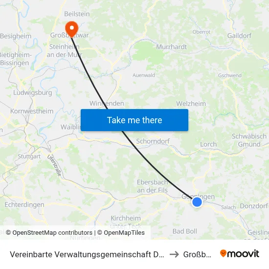 Vereinbarte Verwaltungsgemeinschaft Der Stadt Göppingen to Großbottwar map