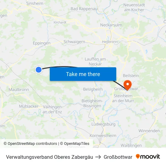 Verwaltungsverband Oberes Zabergäu to Großbottwar map