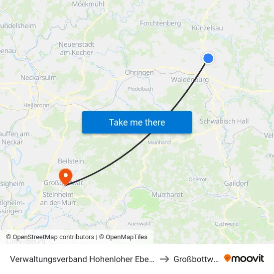 Verwaltungsverband Hohenloher Ebene to Großbottwar map