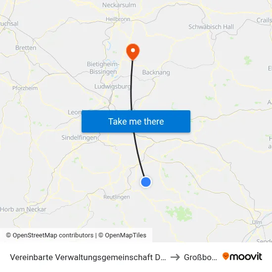 Vereinbarte Verwaltungsgemeinschaft Der Stadt Neuffen to Großbottwar map