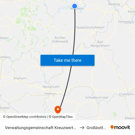 Verwaltungsgemeinschaft Kreuzwertheim to Großbottwar map