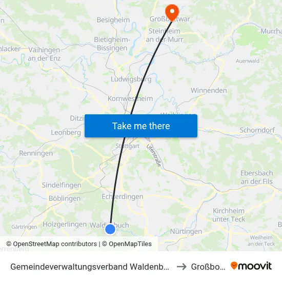 Gemeindeverwaltungsverband Waldenbuch/Steinenbronn to Großbottwar map