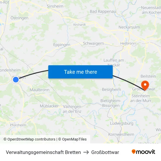 Verwaltungsgemeinschaft Bretten to Großbottwar map