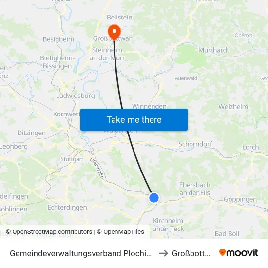 Gemeindeverwaltungsverband Plochingen to Großbottwar map