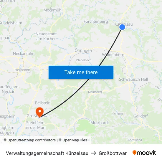 Verwaltungsgemeinschaft Künzelsau to Großbottwar map