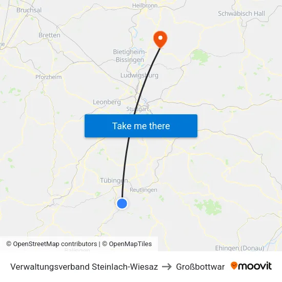 Verwaltungsverband Steinlach-Wiesaz to Großbottwar map