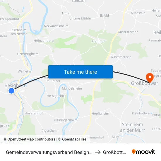 Gemeindeverwaltungsverband Besigheim to Großbottwar map