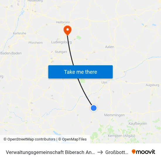 Verwaltungsgemeinschaft Biberach An Der Riß to Großbottwar map
