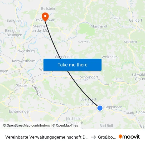 Vereinbarte Verwaltungsgemeinschaft Der Stadt Uhingen to Großbottwar map