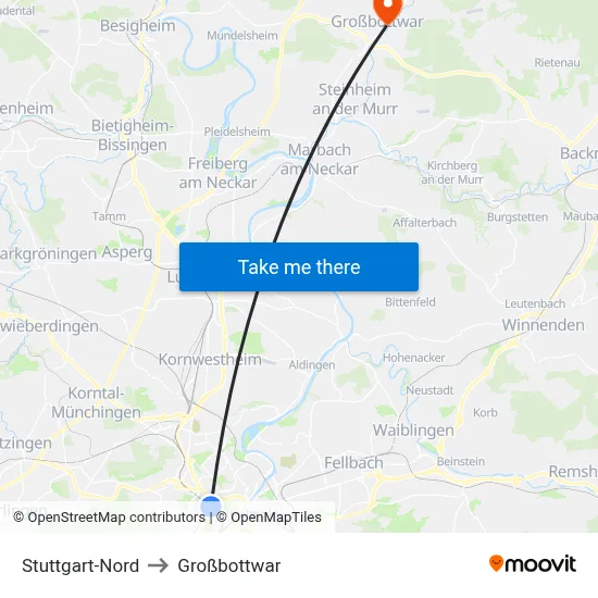 Stuttgart-Nord to Großbottwar map