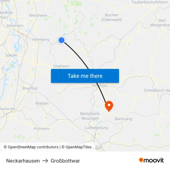 Neckarhausen to Großbottwar map