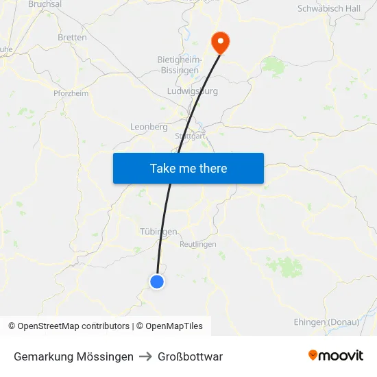 Gemarkung Mössingen to Großbottwar map