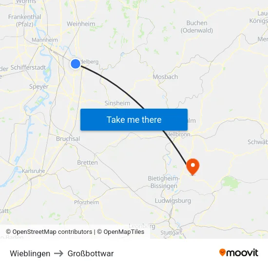 Wieblingen to Großbottwar map