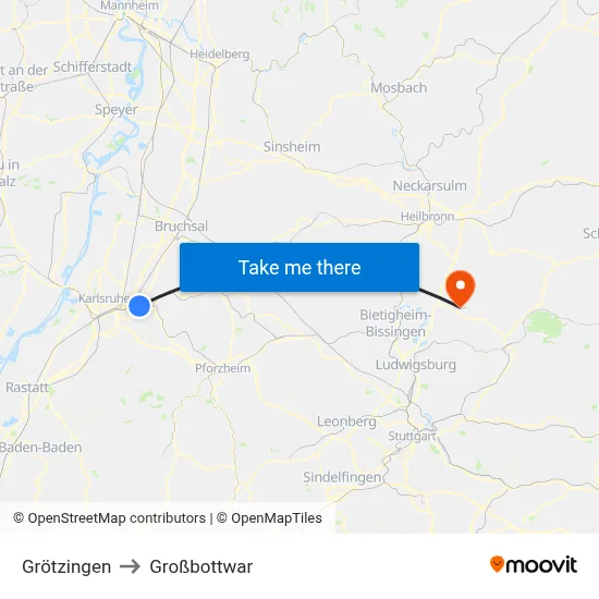 Grötzingen to Großbottwar map