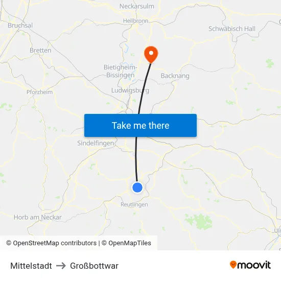 Mittelstadt to Großbottwar map