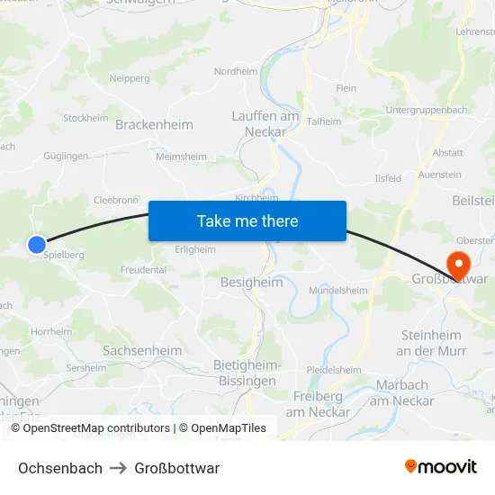 Ochsenbach to Großbottwar map