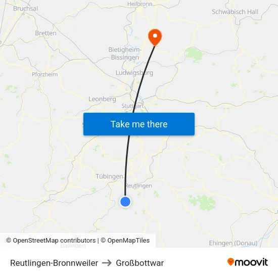 Reutlingen-Bronnweiler to Großbottwar map