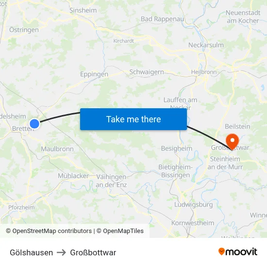 Gölshausen to Großbottwar map