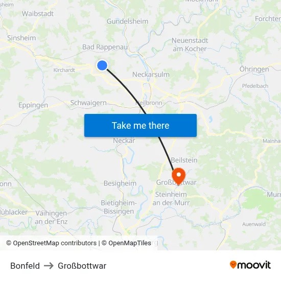 Bonfeld to Großbottwar map