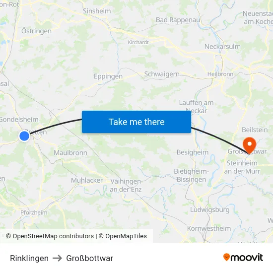 Rinklingen to Großbottwar map
