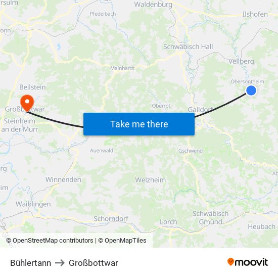 Bühlertann to Großbottwar map