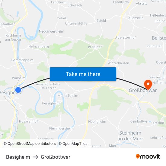 Besigheim to Großbottwar map