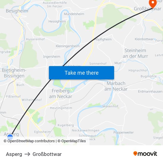 Asperg to Großbottwar map