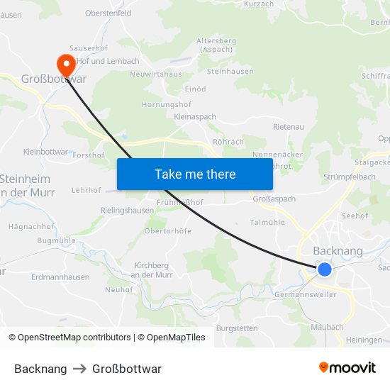 Backnang to Großbottwar map