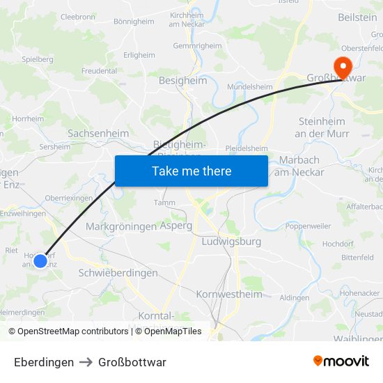 Eberdingen to Großbottwar map