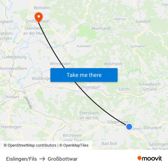 Eislingen/Fils to Großbottwar map