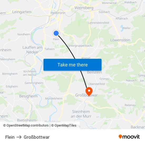 Flein to Großbottwar map