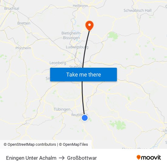 Eningen Unter Achalm to Großbottwar map