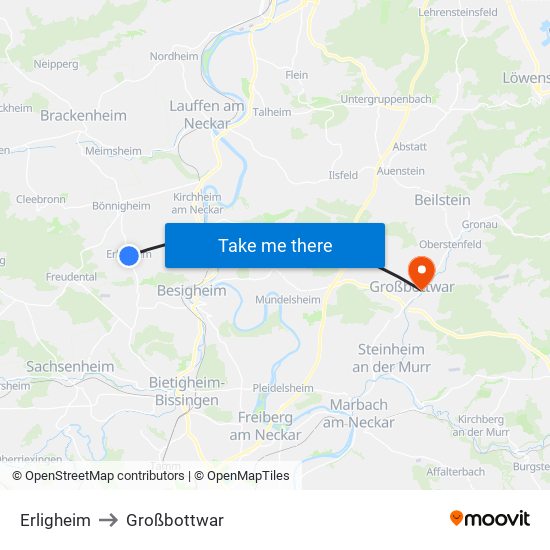 Erligheim to Großbottwar map