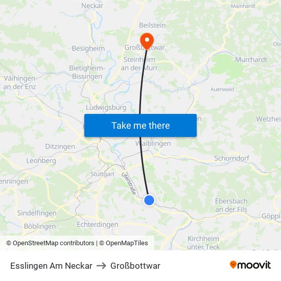 Esslingen Am Neckar to Großbottwar map