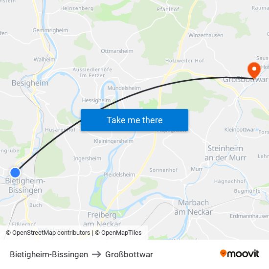 Bietigheim-Bissingen to Großbottwar map