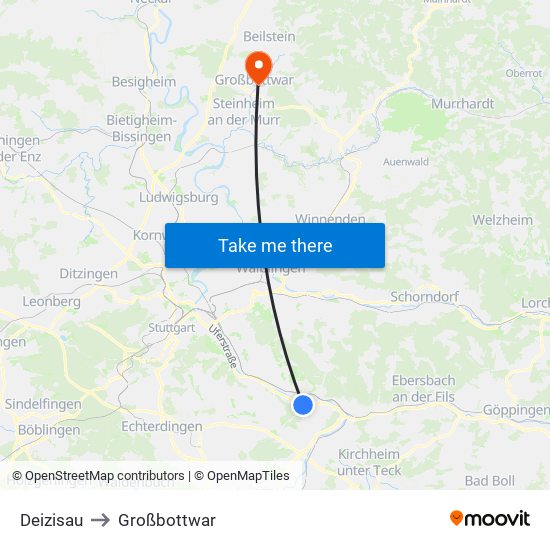 Deizisau to Großbottwar map