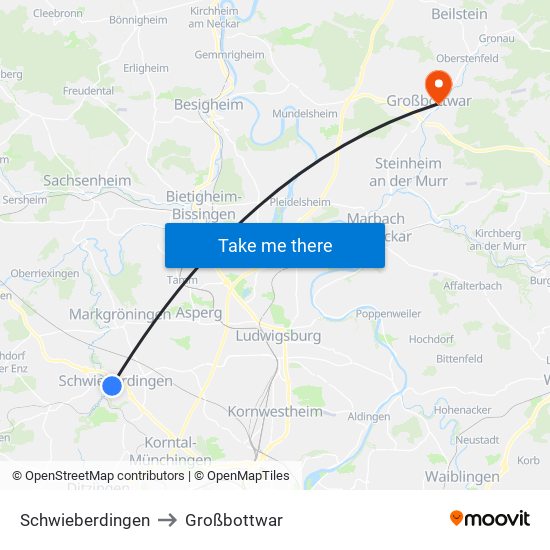 Schwieberdingen to Großbottwar map