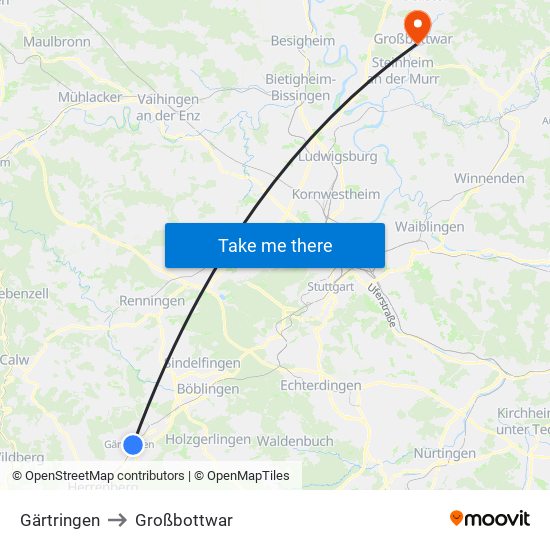 Gärtringen to Großbottwar map