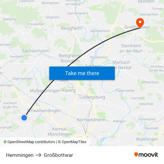 Hemmingen to Großbottwar map