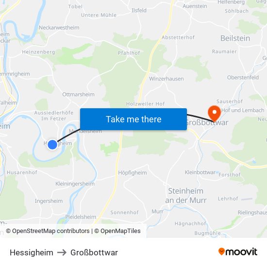 Hessigheim to Großbottwar map