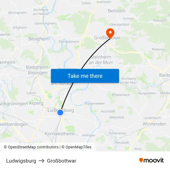 Ludwigsburg to Großbottwar map